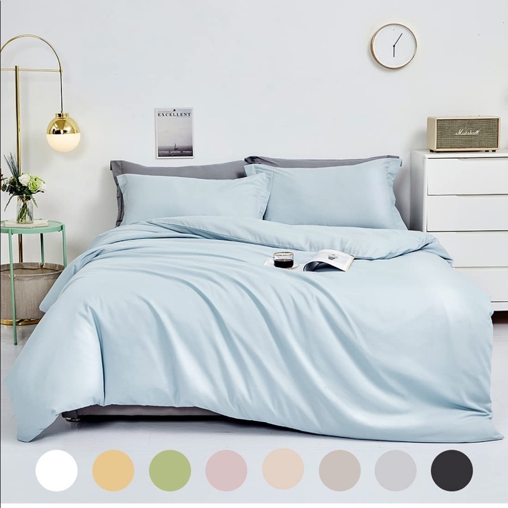 TELUS Duvet Cover 3 piece Set Queen Size, Ultra Soft Breathable , Ice Gray .